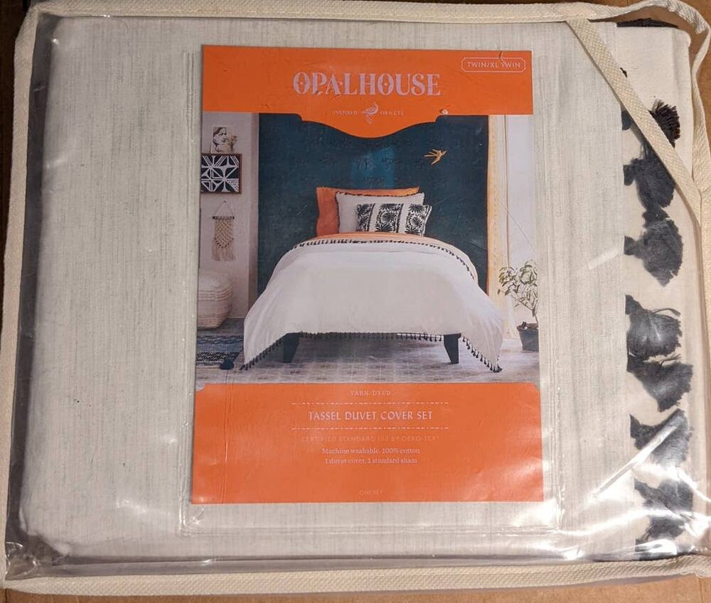 Opalhouse Yarn Dyed Tassel Trim Duvet Cover Sham Set Twin/Twin XL Black Cream